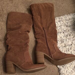 Brown faux Suede Knee-High Boots